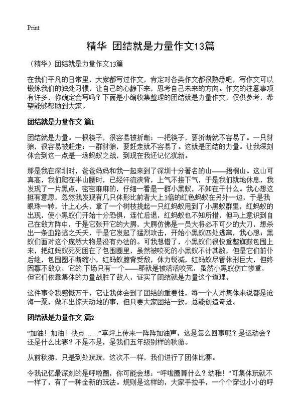 团结就是力量作文13篇