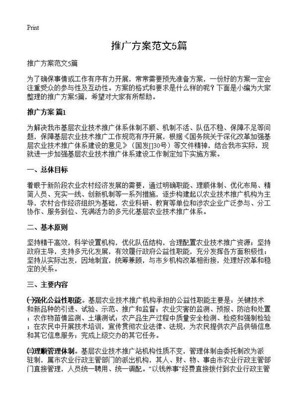 推广方案范文5篇