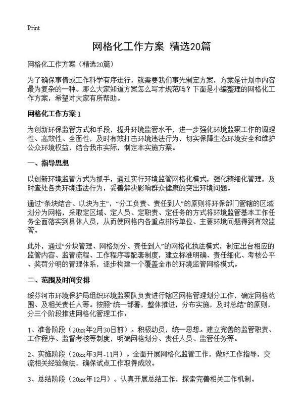 网格化工作方案20篇