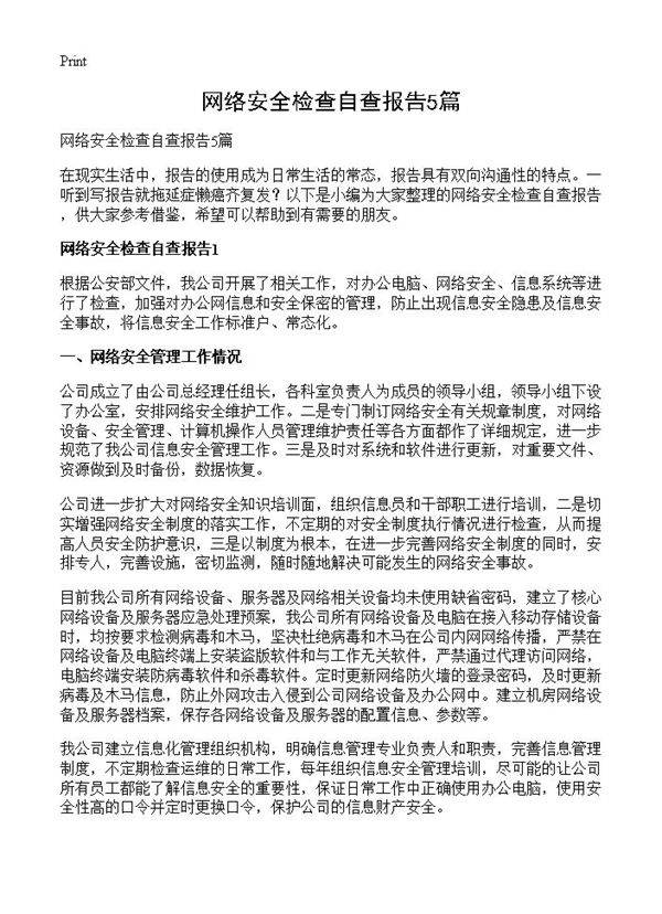 网络安全检查自查报告5篇