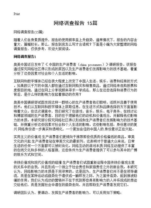 网络调查报告15篇
