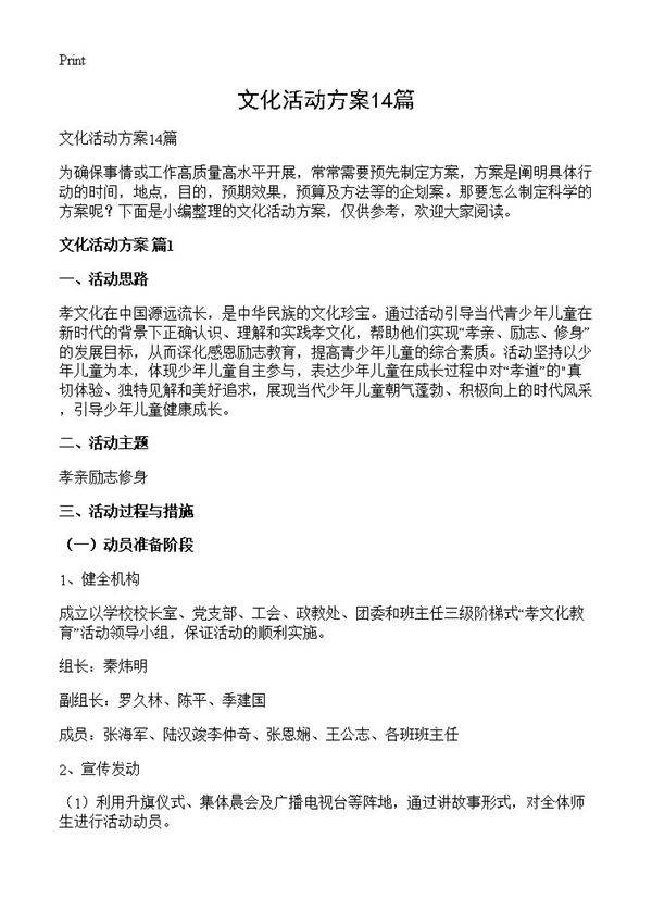 文化活动方案14篇