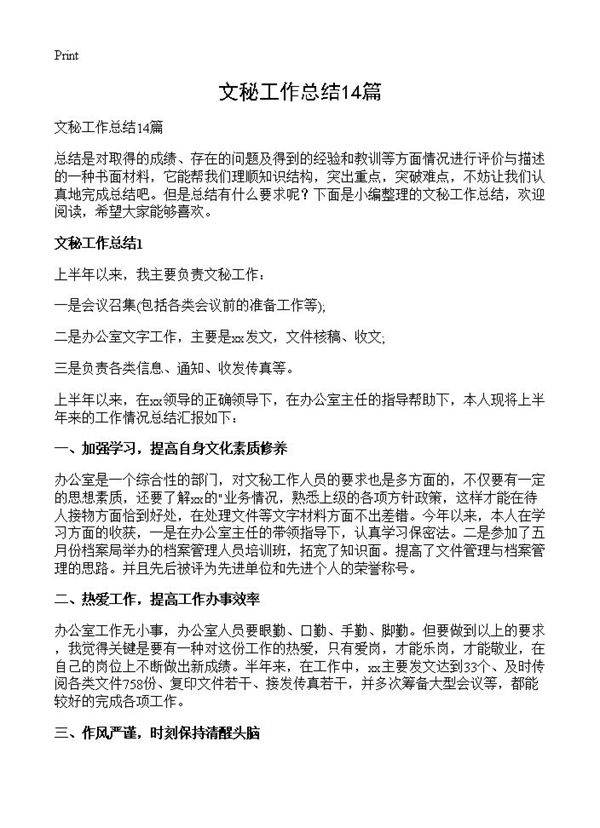 文秘工作总结14篇