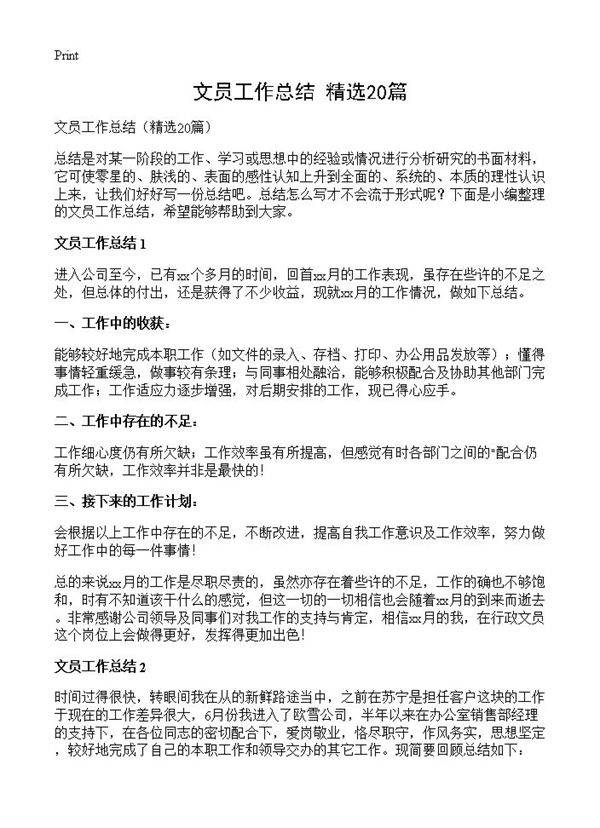 文员工作总结20篇