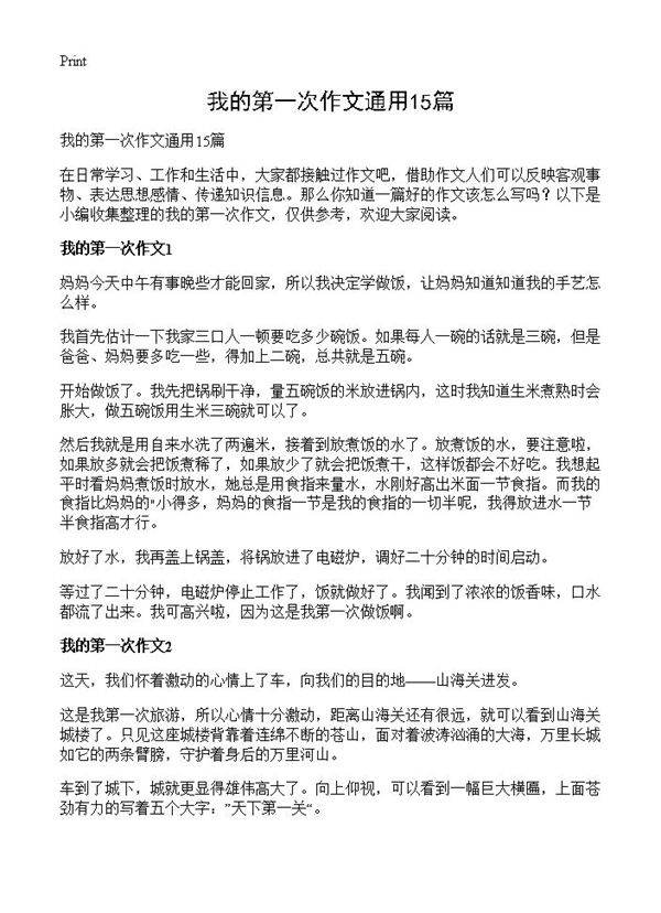 我的第一次作文通用15篇