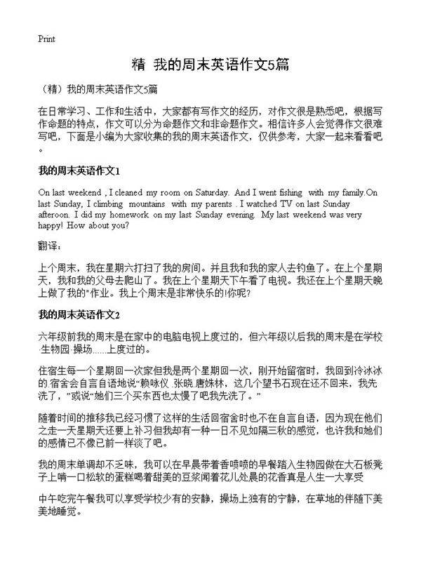 我的周末英语作文5篇