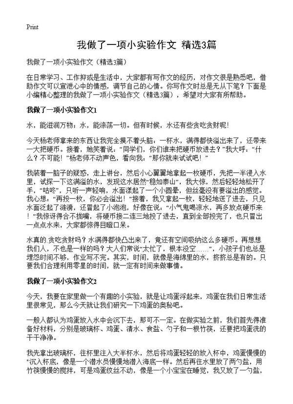 我做了一项小实验作文3篇