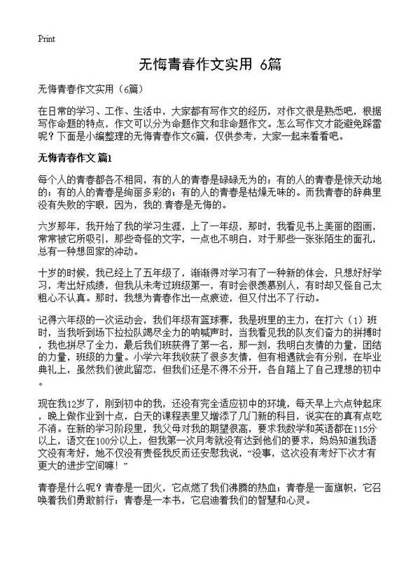 无悔青春作文实用6篇