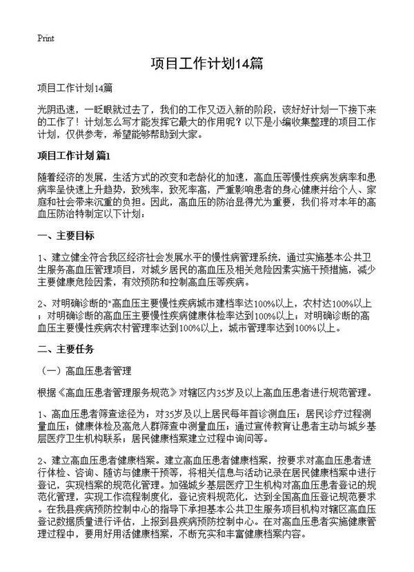 项目工作计划14篇