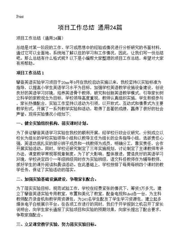 项目工作总结24篇