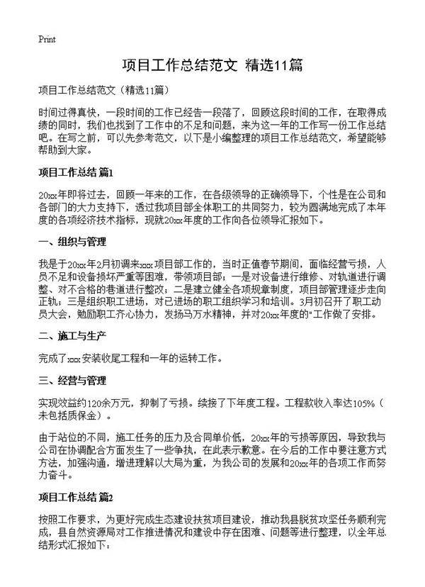 项目工作总结范文11篇