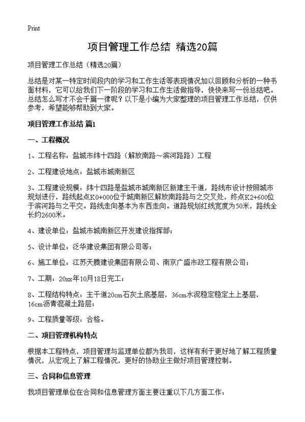 项目管理工作总结20篇