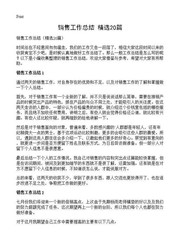销售工作总结20篇