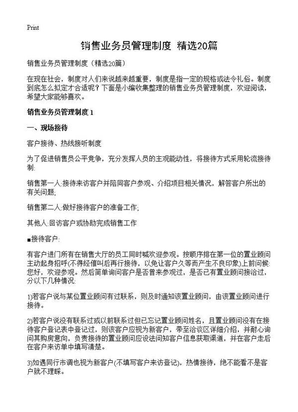 销售业务员管理制度20篇