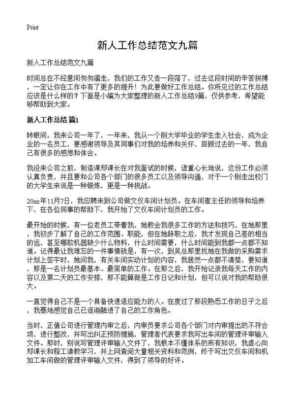 新人工作总结范文九篇