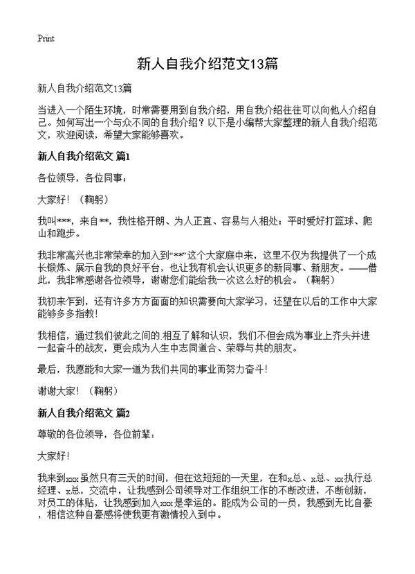 新人自我介绍范文13篇