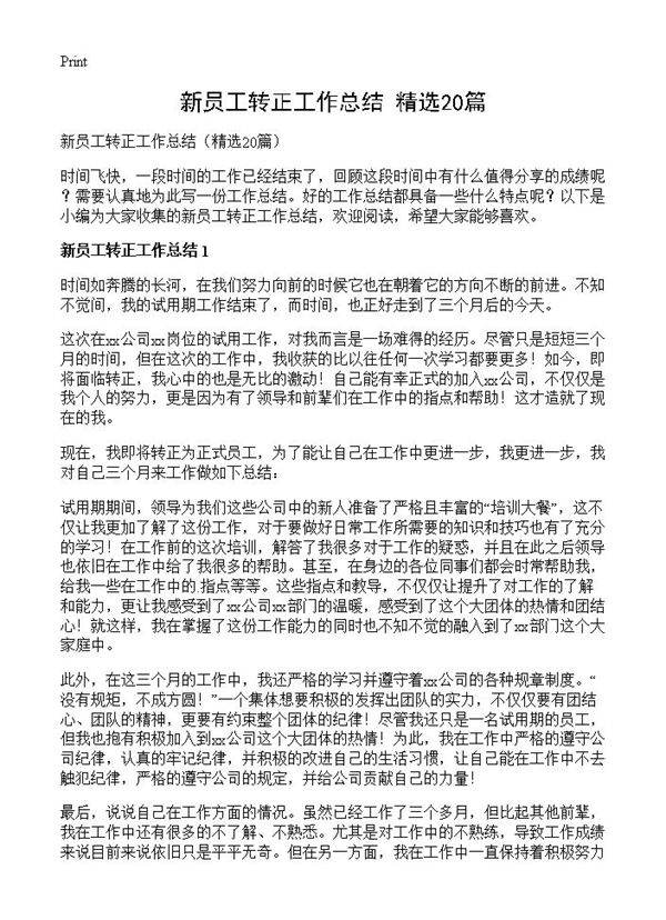 新员工转正工作总结20篇