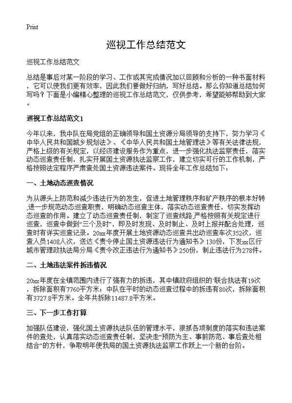 巡视工作总结范文