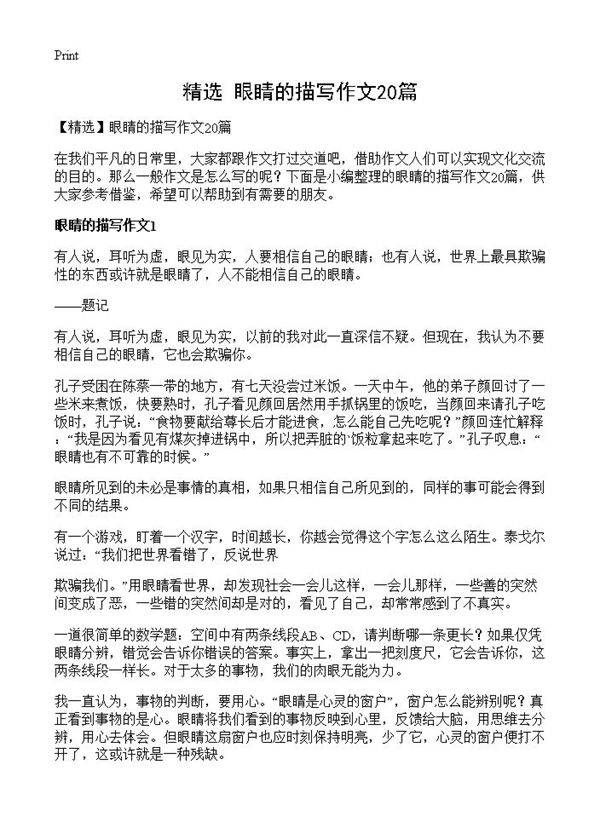 眼睛的描写作文20篇