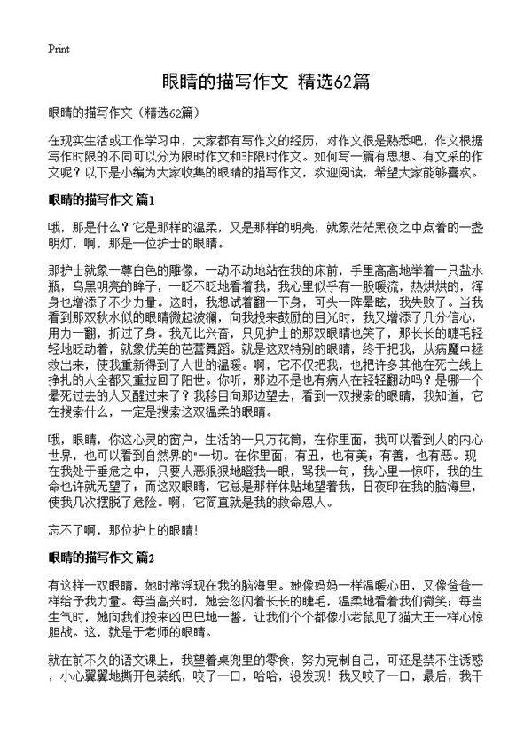眼睛的描写作文62篇