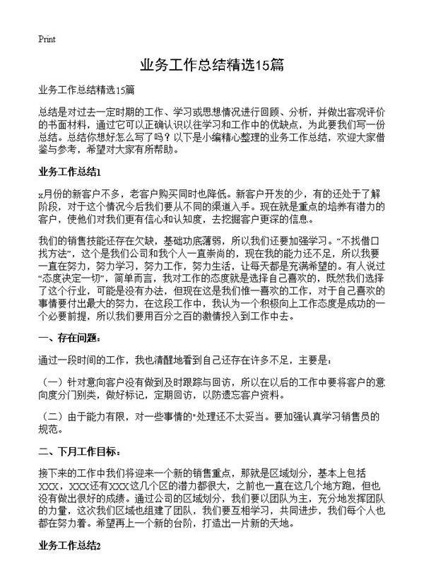 业务工作总结精选15篇