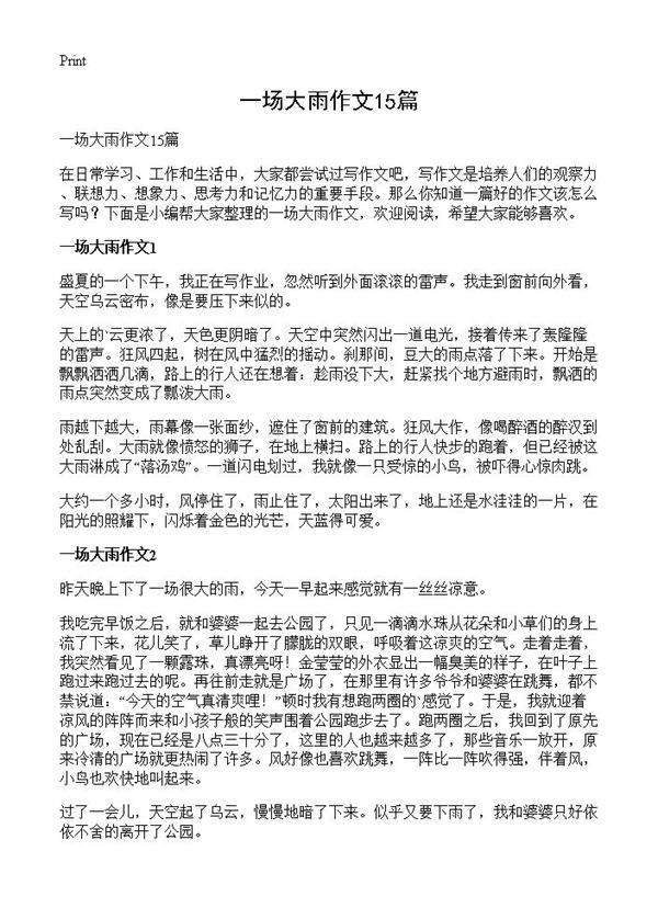 一场大雨作文15篇