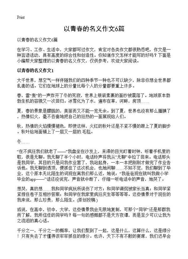 以青春的名义作文6篇