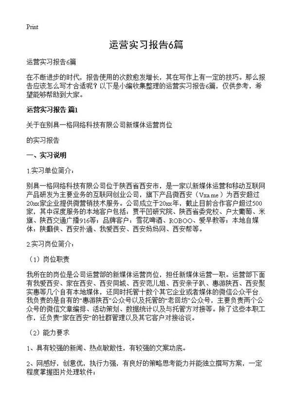 运营实习报告6篇