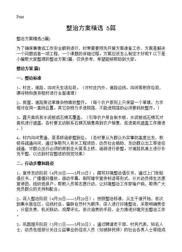 整治方案精选5篇