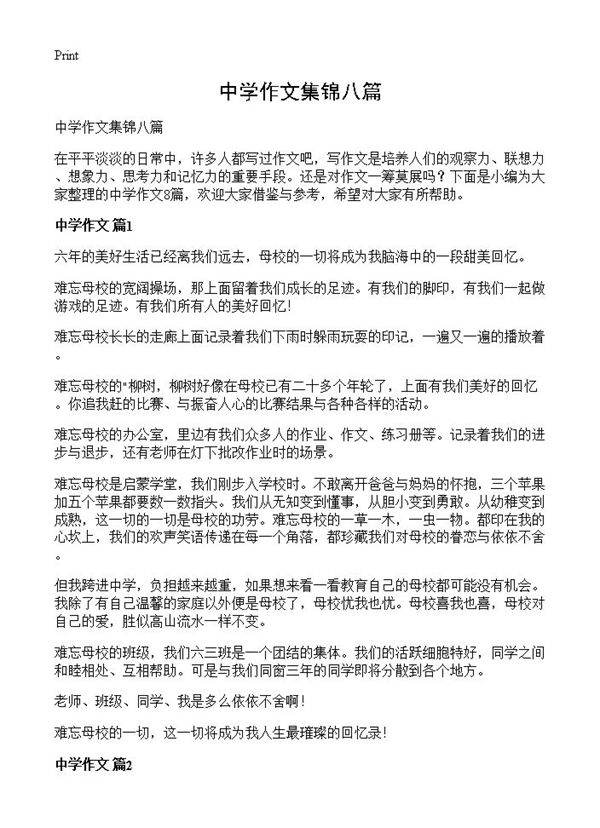 中学作文集锦八篇