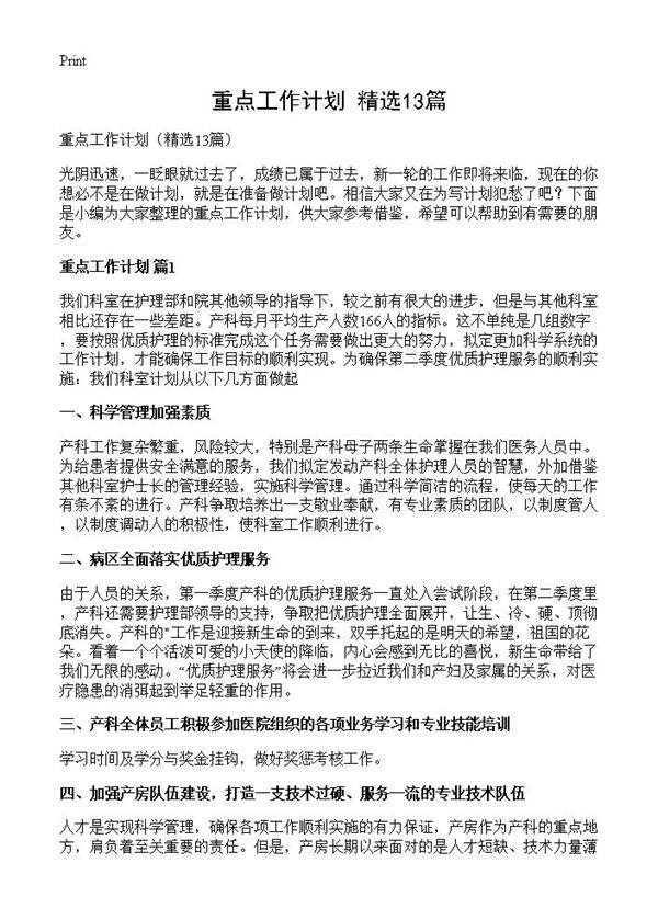 重点工作计划13篇