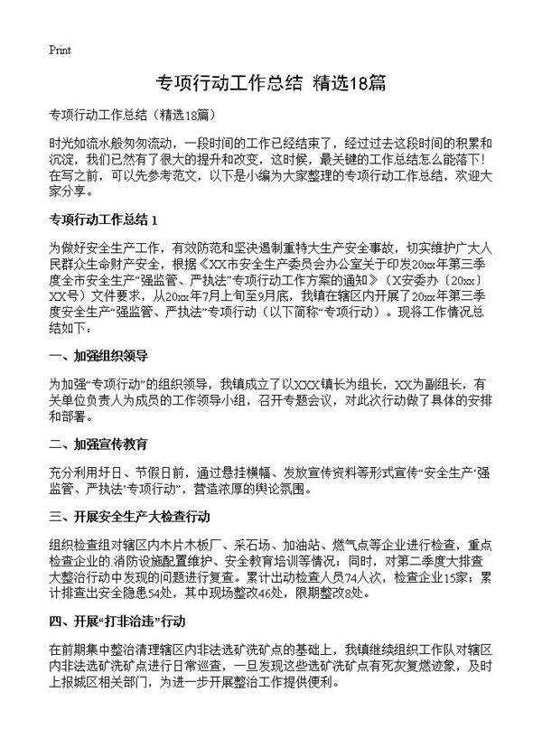 专项行动工作总结18篇