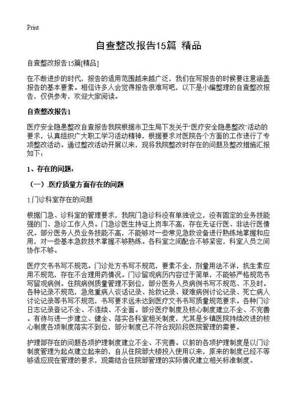 自查整改报告15篇