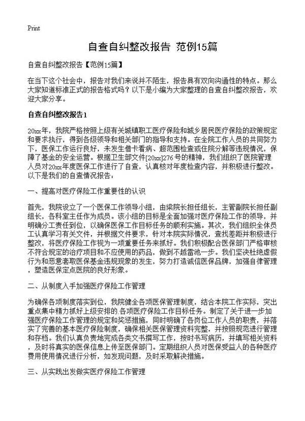 自查自纠整改报告