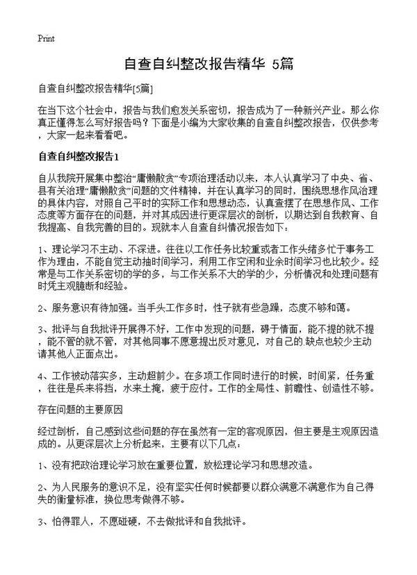 自查自纠整改报告精华5篇