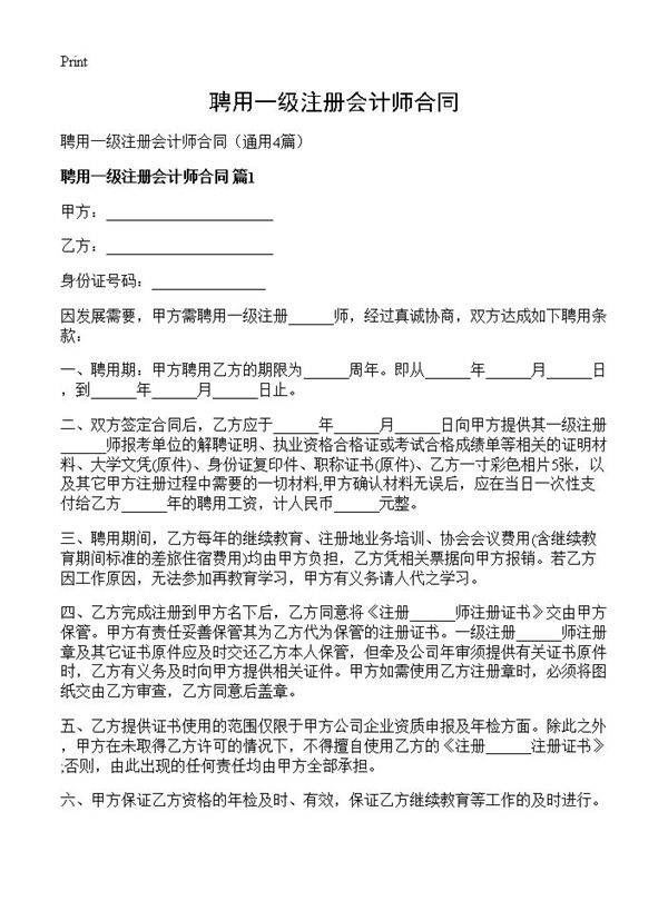 聘用一级注册会计师合同4篇