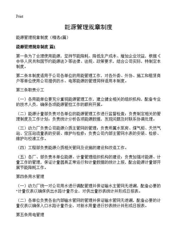 能源管理规章制度6篇