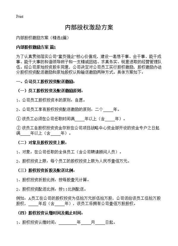 内部股权激励方案8篇