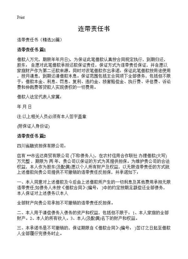 连带责任书20篇