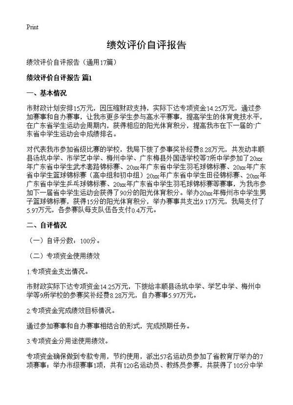 绩效评价自评报告17篇