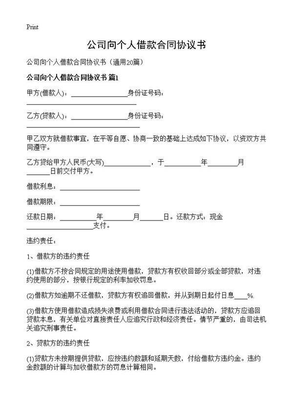 公司向个人借款合同协议书20篇