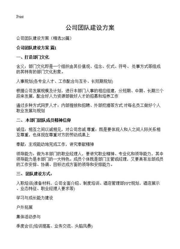 公司团队建设方案20篇