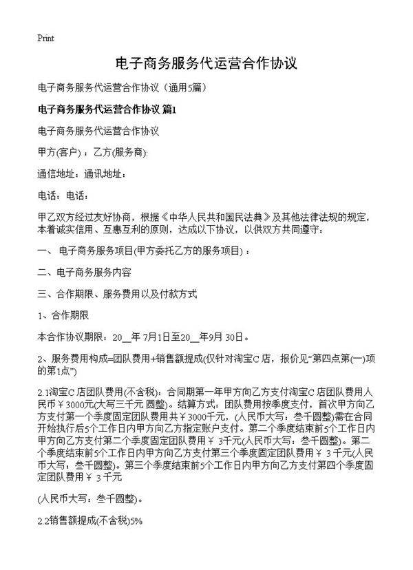 电子商务服务代运营合作协议5篇