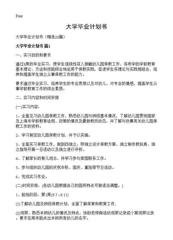大学毕业计划书20篇