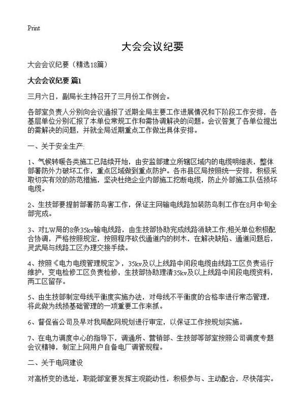 大会会议纪要18篇