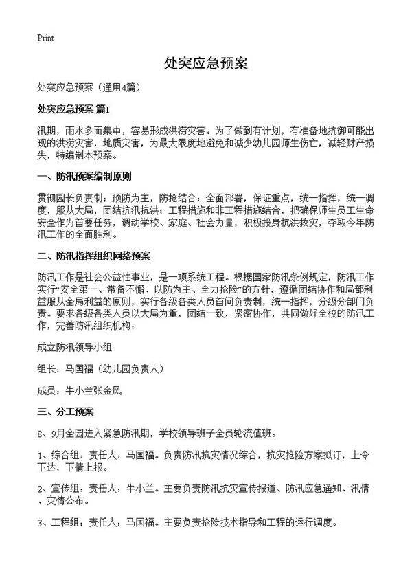 处突应急预案4篇