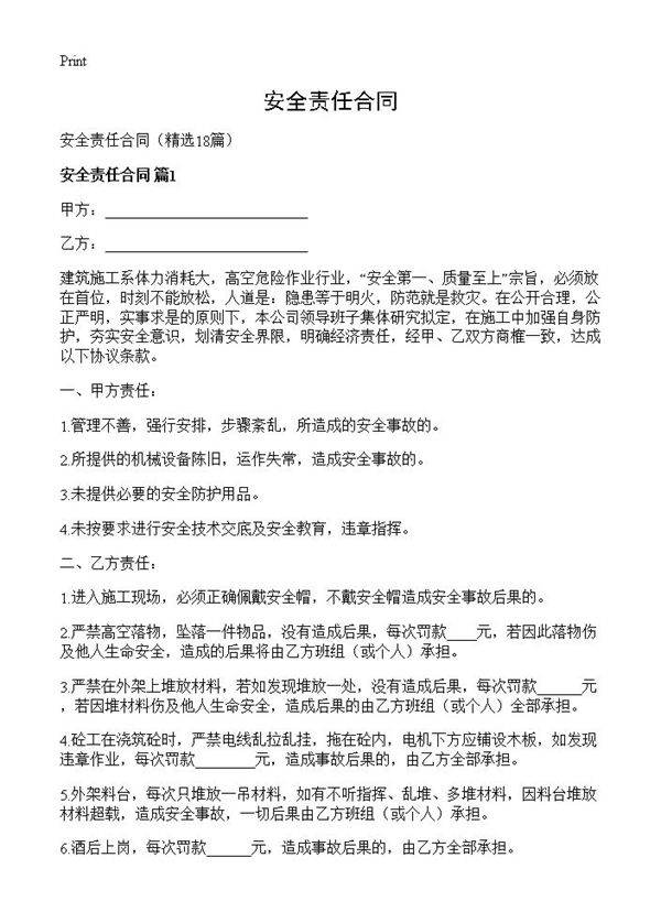 安全责任合同18篇