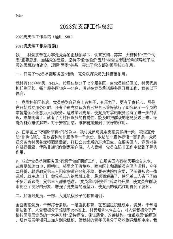 2023党支部工作总结15篇