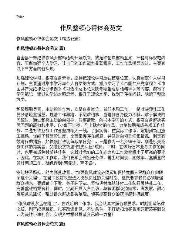 作风整顿心得体会范文15篇