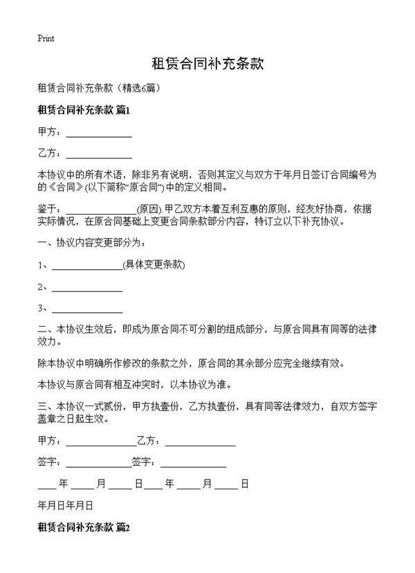 租赁合同补充条款6篇